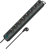 Brennenstuhl Primera-Line, Steckdosenleiste 8-Fach (Mehrfachsteckdose mit Schalter und 2m Kabel, 90° Anordnung der Steckdosen) schwarz