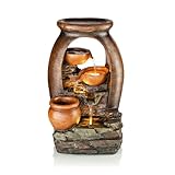 LED Gartenbrunnen Amphore 50cm | Wasserspiel mit Pflanztopf & LED Beleuchtung | dekorativer Zimmer- & Gartenbrunnen mit geschlossenem Wasserkreislauf | Zierbrunnen Strom betrieben