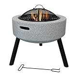 Feuerstelle, Terrassen-Feuerstelle, Grillofen, Holz-Feuerrost mit glitzernder Abdeckung und Schürhaken