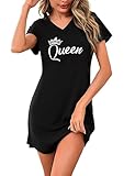 Bresdk Nachthemd Damen Schlafshirt Kurzarm Printed Sleepshirt Baumwolle Loungewear süßer Nachtkleid Kurz