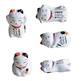 azurely 5 Stück Essstäbchen-ablage Rack Set, Keramik Glückliche Katze Essstäbchen-Halter Stäbchenhalter Essstäbchen Rest Ständer Löffel Gabel Messerhalter für Hauptdekoration Geschenk Set