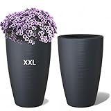 MELTOM Blumenkübel Blumentopf Pflanzkübel mit Herausnehmbaren Einsatz Rund horizontale Streifen (Anthrazit, XXL-58cm)