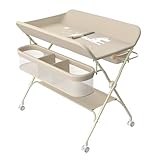OHMG Wickeltisch für Babys,tragbarer klappbarer Wickeltisch mit Rollen,Mobile wickeltisch klappbar,wasserdicht und höhenverstellbar,Baby Changing Table für Neugeborene (A-Milchweiß)