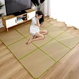 MBBTAG Japanische Tatami Futon Matratze Tatami Matte Dünn KüHl und Atmungsaktiv Rattan Klappmatratze Futon Matratze Für Meditation Yoga Zen-Raum Japanischer TräNenraum(Grün,120x180x1.5cm (6 grids))