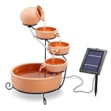 esotec Solar Kaskadenbrunnen Livorno aus Keramik, Gartenliebhaber-Geschenk, Kaskadenbrunnen, Springbrunnen für außen, Gartenbrunnen Wasserspiel, Katzenbrunnen, Terrakotta braun H=55cm 101302