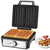 Aigostar Waffeleisen für 2 belgische Waffeln, 1600W, Antihaftbeschichtung, 20,2x17,2x2 cm, Waffelautomat mit einstellbarer Temperatur, LED-Anzeige, kompaktes Edelstahl-Design, BPA und PFOA frei