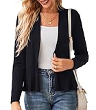 GRACE KARIN Damen Vorne Offnen Dehnbar Strickjacke Stretch Langarm Tunika Elegant Feingestrick Leicht Cardigan mit Weichem Raffung M Schwarz