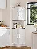 FiveWillowise Küchenschrank Hoch, Badezimmerschrank Schmal, Mehrzweckschrank mit 4 Türen und 5 Ablageflächen, 165cm Küchenschränke Schrank Holz, Hochschrank für Küche, Wohnzimmer, Esszimmer, Weiß