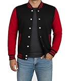 Herren Letterman Jacke - Sport High School Baseball Bomber Varsity Jackets, Schwarze und rote Varsity-Jacke, XX-Large