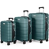 TANTOMI Koffer Set 3-Teilig Hartschale | Leicht ABS-Reisekoffer Set mit 360°-Spinner-Rollen, Gepäck-Sets mit 3 Stelige-Zahlenschloss & Teleskopgriff | Luggage Set (M/L/XL, Helles Dunkelgrün)