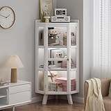 Moderne Glasvitrine mit Türen für klare Vitrinenaufbewahrung, hohes Bücherregal und Curio-Schränke für Wohnzimmer, großer Aufbewahrungsschrank, Weiß