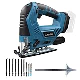 Akku-Stichsäge Kompatibel mit Makita 18V Akkus,Akku-Pendelhubstichsäge mit 12 Stichsägeblatt,7 Geschwindigkeiten,max. 45° Schrägschnitte 4-Stufen Pendelhub Stichsägen für Holz,PVC und Metall