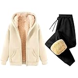 Leaomuny Sportanzüge für Damen, elegant, Baumwollmischung, Sweatjacke mit Reißverschluss und Kapuze und langer Hose mit geradem Bein, bequem, Jogging-Set, 2-teilig
