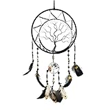 7 Chakren Baum des Lebens Traumfänger Wanddekoration mit Regenbogen Heilung Kristall Stein Handmade Black Feather DreamCatchers Wand hängende Ornamente für Schlafzimmer Decor Segen Geschenk Hochzeit