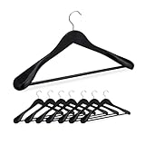 Relaxdays Anzug Kleiderbügel, 8er Set, breite Schulter, Hosenstange, für Jacke, Hemd, Hose, Holzkleiderbügel, schwarz