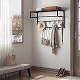 eSituro Wandgarderobe mit Ablage, Kleiderständer Wand mit Kleiderstange 10 Haken, Garderobe Wandmontage, für Eingangsbereich Schlafzimmer Wohnzimmer, 80x41x30 cm, Schwarz + Vintagebraun