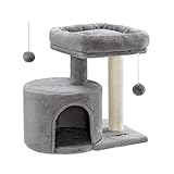 Feandrea Kratzbaum klein, Katzenbaum mit Sisalstamm, Katzenkratzbaum mit gepolsterter Plattforme, für Kätzchen, hellgrau PCT50W