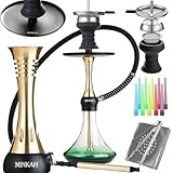 Shisha Set mit Silikonschlauch Schüssel Zangen Mund Spitzen alles Zubehör, 19 'kleine tragbare Shisha Shisha -Shisha Komplett Set Aluminium Hooka Chameleon Glass Vase Gold Grün