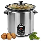 Syntrox 3,0 l Slow Cooker | Schmortopf | Schongarer | Multikocher Delira, Edelstahl, Warmhaltefunktion, Keramik Servierschüssel, rutschsichere Standfüße, Spülmaschinengeeignet