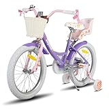 JOYSTAR Einhorn 18 Zoll Kinderfahrrad für 6-9 Jahre Mädchen, Kinderfahrrad mit Puppenfahrradsitz & Stützrädern& Korbstreamer,helles Violett