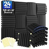 24 Stück Akustikschaumstoff Schallschutzplatten, 7.5 X 30 X 30 CM (3' X 12' X 12'), Schalldämmung Selbstklebend, Akustikplatten, Schallschutz Acoustic Panel, Umfassen 150pcs Doppelseitigen Klebepads
