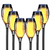 LQWELL® Solarleuchten Solar Fackellicht für Außen Garten 6 Stück 12 LED Solarlampe mit Realistischer Flammeneffekt IP65 Wasserdicht Gartenfackeln Solar Weg Hinterhöfe Rasen Beleuchtung (6 Stück)
