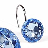 Blauer Diamant Duschvorhang Haken: Bling Glitter Sparkle glänzende Runde Kristall dekorative Dusche Vorhang Haken für Weihnachten & Urlaub - Glam Dusche Vorhang Ringe & Aufhänger - Satz von 12
