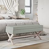 Teenpull Samt Hocker mit Stauraum, Hellgrau, 110x45x49 cm, Bequeme Sitzbank für Flur, Schlafzimmer, Wohnzimmer, maximale Tragfähigkeit 110 kg