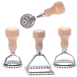 MASTER FENG Ravioli Ausstecher Former, Teigtaschenrad Former mit Holzgriff und Geriffelter Kante Pasta Nudel Press Kitchen Attachmen - 4er Set