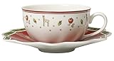 Villeroy & Boch Milchkaffeetasse, Untertasse, Hartporzellan, Weiß / Rot, 22 x 16 x 8 cm
