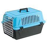 Ferplast Transportbox Katze, Hundetransportbox kleine Hunde und Katzen bis 5 kg, Tür aus plastifiziertem Eisen, Lüftungsschlitze, 32,5x48xH 29 cm, Hartschalen Transportbehälter Atlas 10 EL, Hellblau