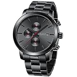 CRRJU Uhr Herren Chronographen Männer Uhren EdelstahlBand Mesh Wasserdicht Armbanduhr Business Schwarz Stoppuhr mit Datum Analog Quarzuhren (Schwarz ROT)