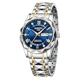 NIBOSI Armbanduhr Herren Uhren Herren Analog Quarz Edelstahl Wasserdicht Armbanduhr Herren Business Casual Designer Uhr für Männer (Gold Blue)