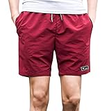 Badehose Herren Totenkopf Shorts Midwaist Hose Casual Beach Herrenhose Enganliegend(Wein,L)