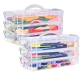 Anstore Stiftebox mit Griffen 2 Satz von 3 Tier Stapelbar,Aufbewahrungsbox, Stifte Organizer, stapelbar abnehmbare Schreibwaren Veranstalter Stift Zeichnung Tools Container mit Snap-Dicht Deckel