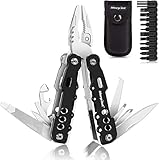 morpilot Multitool Werkzeug, 25 in 1 Faltbares Edelstahl Multifunktionale Zange, Multitools als Schneider, Flaschenöffner und Karabiner, mit 11 Schraubendreher Bits und Gurtcliptasche