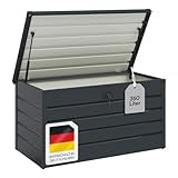 STEELSØN Auflagenbox Dorado für den Garten wasserdicht, Aufbewahrungsbox Garten 350 L mit klappbaren Deckel, Gartenbox aus Metall verzinkt Anthrazit