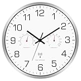Couperoos Funk-Wanduhr Modern mit Thermometer & Hygrometer - Geräuschlose Wanduhr ohne Tickgeräusche 30cm, Wetterfest für Innen & Außen (Wohnzimmer, Küche, Büro, Garten)-Metall