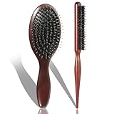WhaleO Wildschweinborsten Bürste, 2 Stücke Sleek Bun Bürste Haarbürste Wildschweinborsten Haarbürste Antistatisch Sleek Bürste Naturhaarbürste Reduziert Haarbruch und Frizz,Verbesserung Der Haartextur