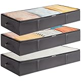 Lifewit 3 Stück 75L Unterbettkommode, Unterbett Kleideraufbewahrung Faltbare Aufbewahrungsbox mit Deckel, Kleidung Aufbewahrungstasche für Kleider Kleidung Unterbett Kleiderschrank, Grau