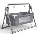 Elektrisches Bluetooth Smart Next to Me-Kinderbett, Baby-Beistellbett für Neugeborene, Baby-Beistellbett mit Matratze, Stubenwagen-Wiege mit Fernbedienung, 5 Schaukelgängen und Schlafliedmusik Grey