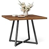 LITTLE TREE Kleiner Esstisch für 4 Personen, quadratischer Esstisch für kleine Räume, Esszimmertische, rustikaler brauner Holz-Küchentisch mit Metallbeinen, moderner Freizeit-Café-Tisch für Wohnung
