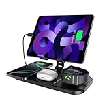 Induktive Ladestation Apple Watch und iPhone für Mehrere Geräte, 4 in 1 iPad Ladestation Tablet, Handy ladestation für iPhone 16/15/14/13/12 Serie, Wireless Charger Faltbar für iWatch 9/Airp ods3