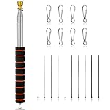 Photect 2 Meter Teleskop Fahnenmast Handheld Tragbarer Flaggenstock mit Haken Edelstahl Fahnenstange Flaggenstab mit 8 Stück Stangenclip für Camping Reise Wettbewerbe Lehrer Reiseleiter(Schwarz)