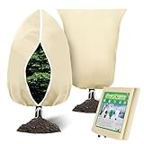 2-teilig Pflanzenvlies Frostschutz 80x120cm, Winterharte Abdeckhauben mit Reißverschluss & Kordelzug für Kübelpflanzen, Olivenbäume, Palmen, Sträucher - 70GSM Atmungsaktiv Gartenvlies Jacke, Beige