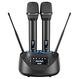 TONOR Wiederaufladbares Bluetooth Funkmikrofon Set, 2x100 einstellbare UHF Funk Mikrofon Kabellos Metall Wireless Microphone, Auto Scan, 80m Reichweite für Gesang Karaoke Kirche Party TW790 Schwarz
