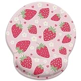 LIMKRIAN Ergonomisches Mauspad mit Handgelenkauflage, Gaming-Mauspad mit rutschfester Schmerzlinderung, PU-Basis, niedliches Erdbeermotiv, Büro-Schreibtischzubehör, Dekorationszubehör