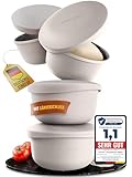 LOEWERK Pizzaballenbox mit Deckel – 4er Set – atmungsaktive Teigbox für perfekten Pizzateig - platzsparende Silikon Pizzateig Box mit Deckel, Pizza Box, Pizza Ballenbox, Gärbox – Grau