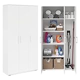 Bellamio Apol Mehrzweckschrank - Besenschrank mit Stauraum - Putzschrank mit Staubsaugerfach - Vorratsschrank Küche Weiss - Aktenschrank aus Holz - Flurschrank – Aufbewahrungsschrank 176x33x90 cm