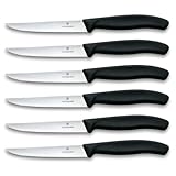 Victorinox Swiss Classic Profi Steakmesser-Set, 6-teilig, Tafelmesser, Spitz, Gerade Klingen, 11 cm, Scharf, Robuste Kunststoffgriffe, Schwarz
